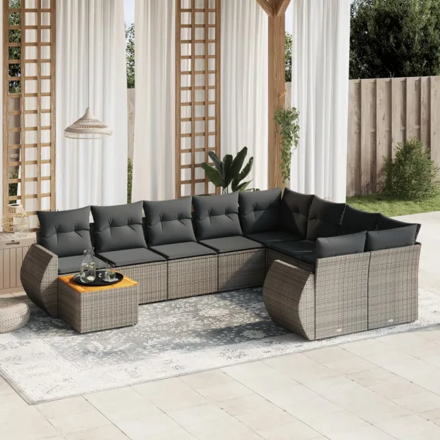 vidaXL 10-delige Loungeset met kussens poly rattan grijs, foto 2