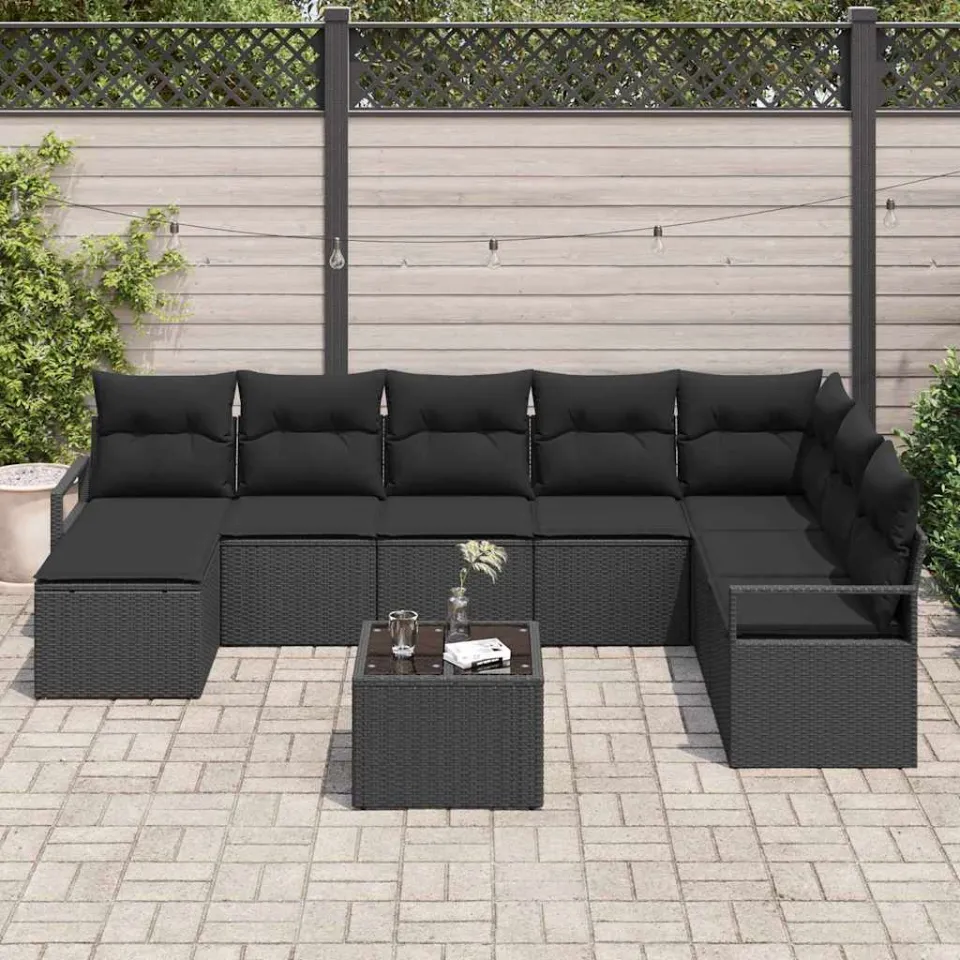 vidaXL Bankstel 9 st Zwart poly rattan, foto 3