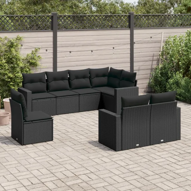 vidaXL 8-delige Loungeset met kussens poly rattan zwart, foto 2