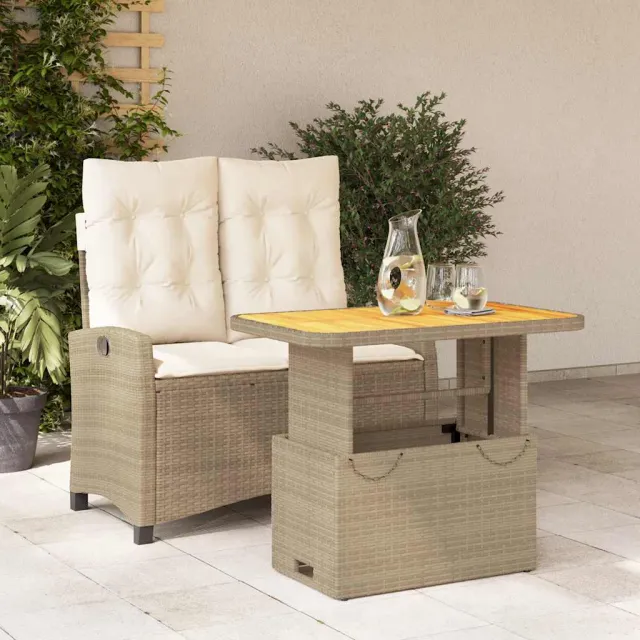 vidaXL 2-delige Tuinset met kussens poly rattan beige, foto 2