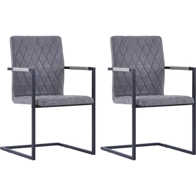 vidaXL Eetkamerstoelen 2 st kunstleer donkergrijs grijs, foto 2