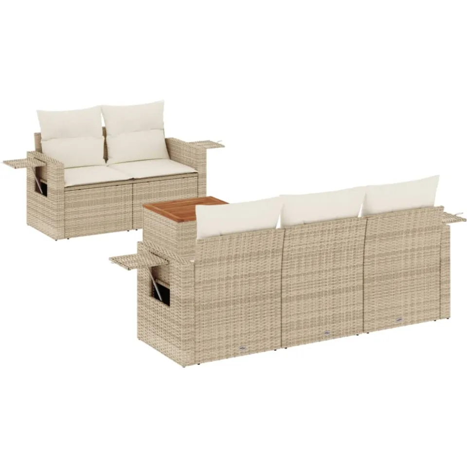 vidaXL 6-delige Loungeset met kussens poly rattan beige, foto 3