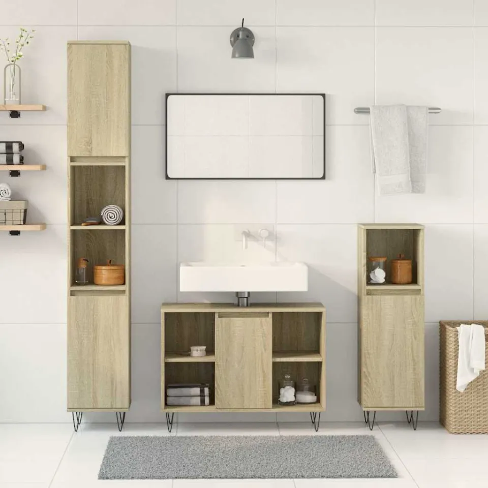 vidaXL 3-delige Badkamermeubelset bewerkt hout sonoma eikenkleurig, foto 2