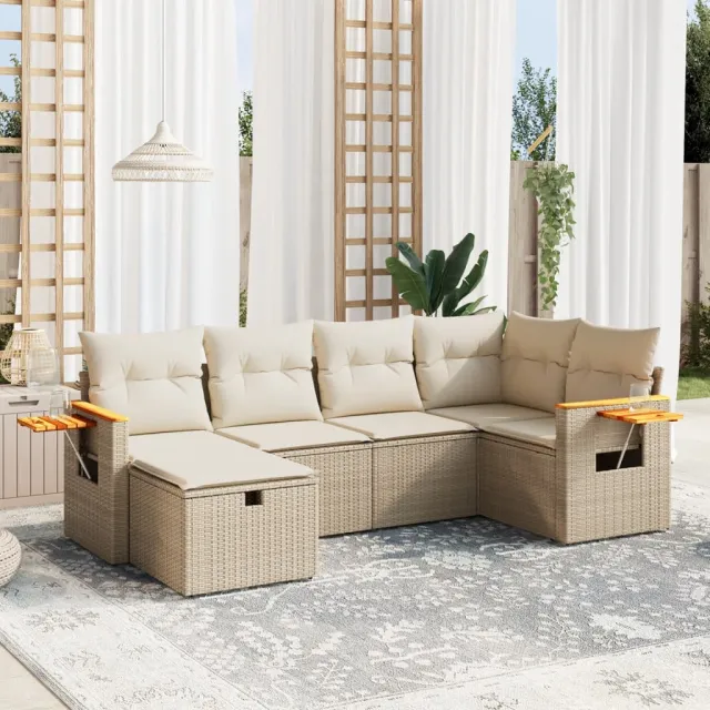 vidaXL 6-delige Loungeset met kussens poly rattan beige, foto 2