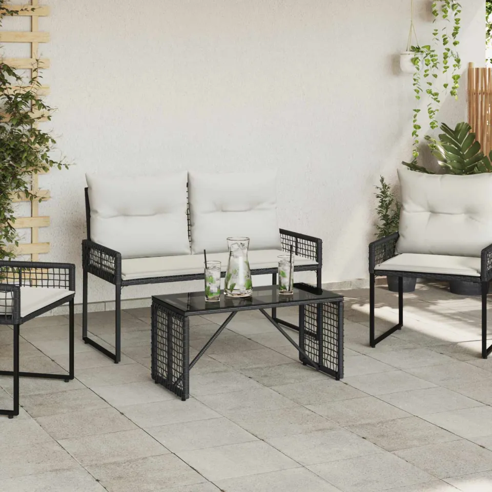 vidaXL Buiten Tafel Zwart 80 x 40 x 40 cm PE Rattan en Glas, foto 3