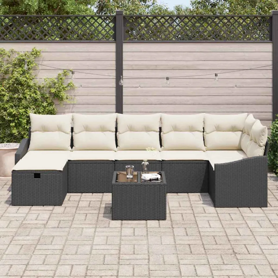 vidaXL Bankstel 7 st poly rattan zwart, foto 2