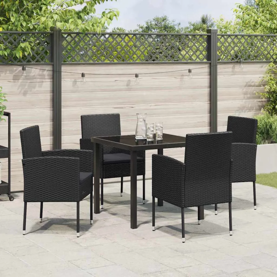 vidaXL Tuin eettafelset 5 st Zwart poly rattan, foto 3