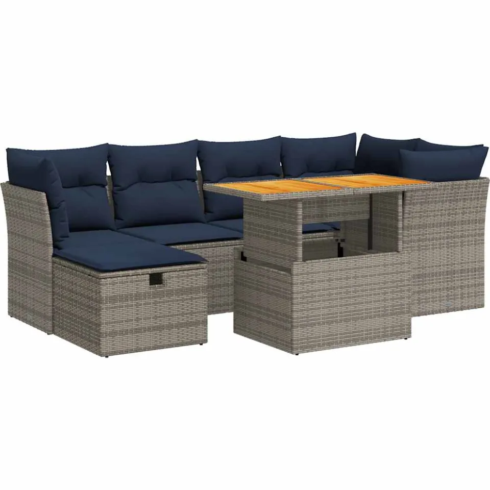 vidaXL 7-delige Loungeset met kussens poly rattan acacia zwart, foto 3