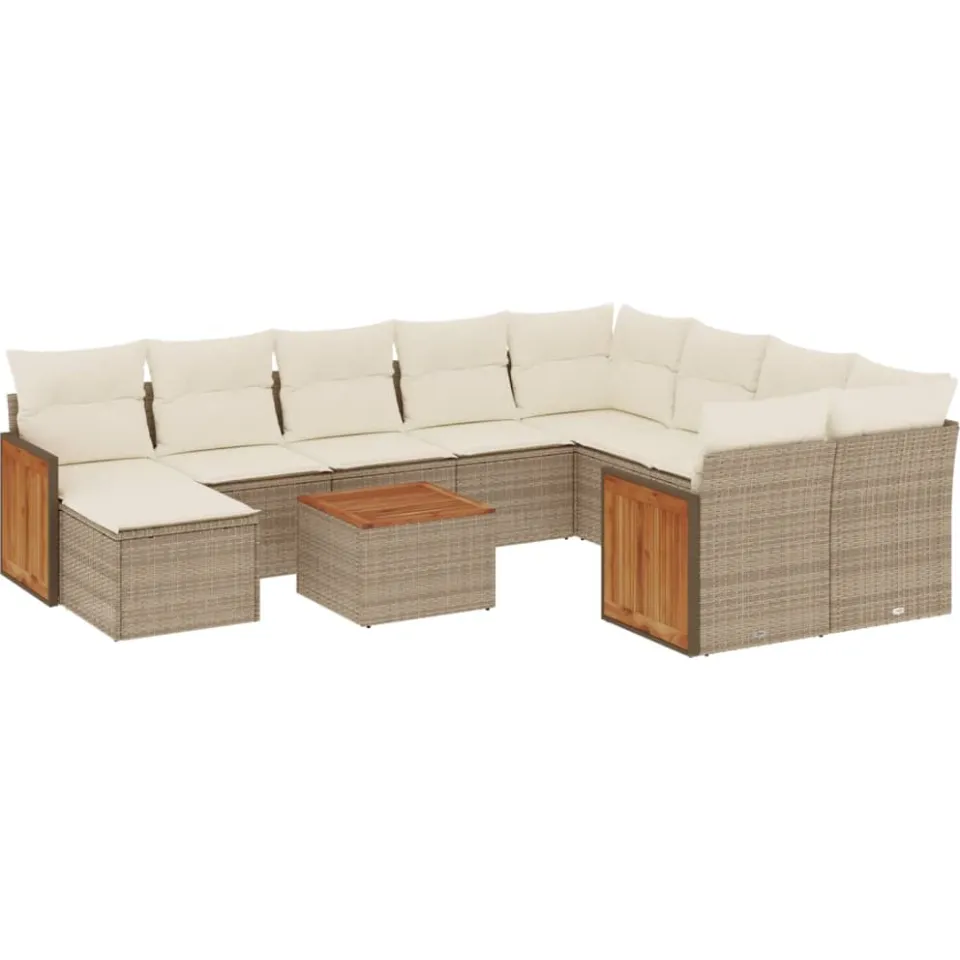 vidaXL 11-delige Tuinset met kussens poly rattan beige, foto 3