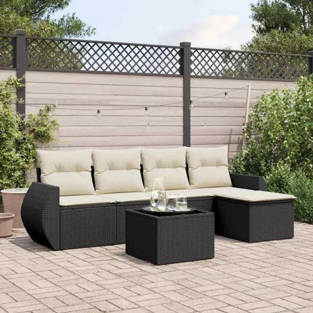 vidaXL 6-delige Loungeset met kussens poly rattan zwart, foto 2