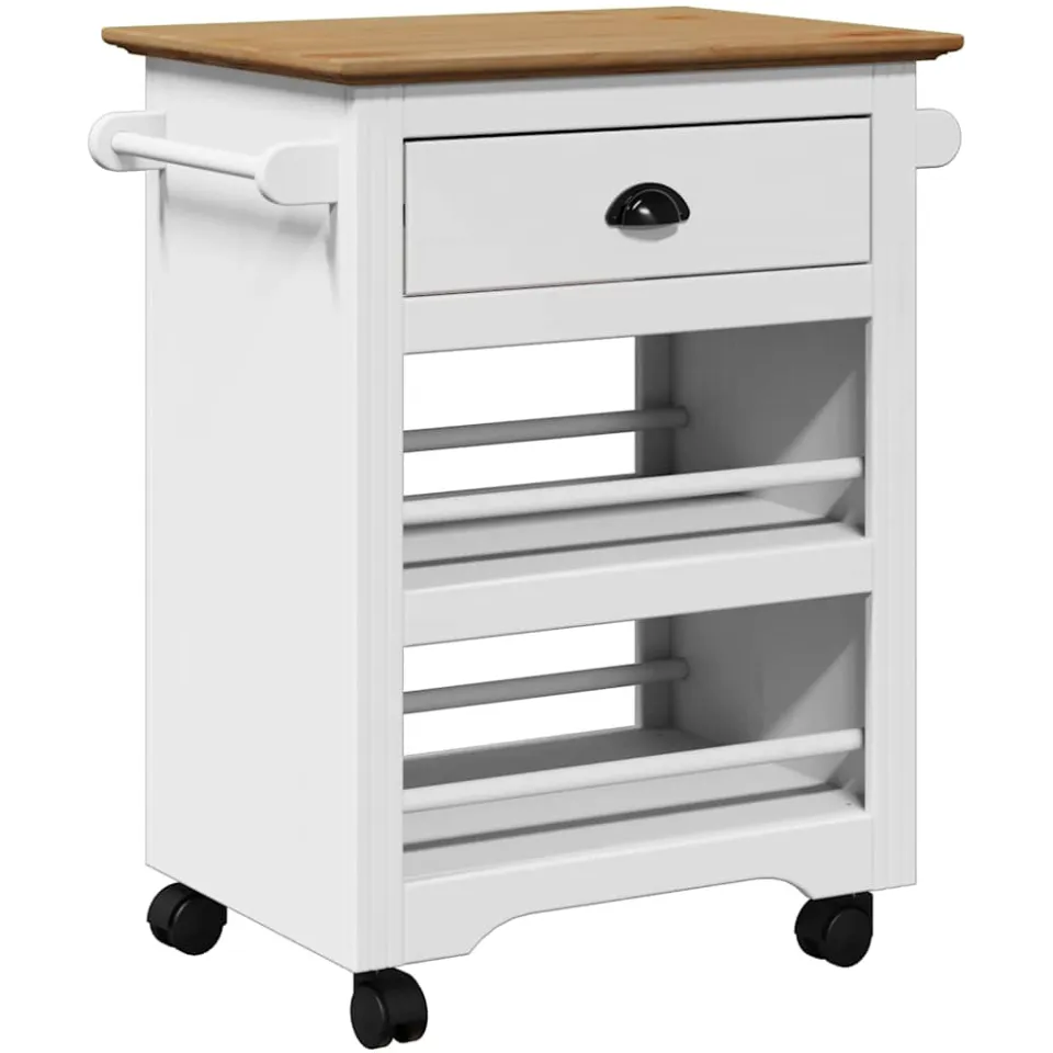 vidaXL Keukentrolley BODO 67,5x45x80 cm wit en bruin, foto 3