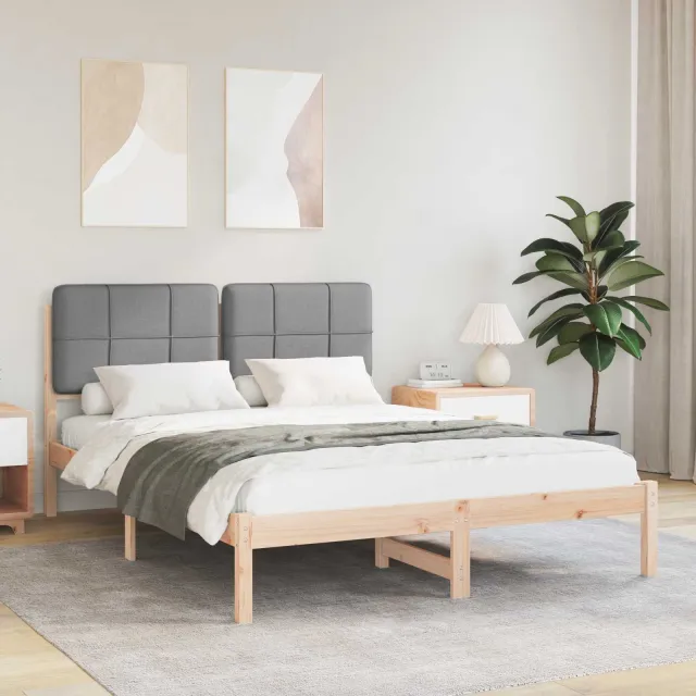 vidaXL Bedframe met Gevoerd Hoofdgedeelte Lichtgrijs 140 x 190 cm