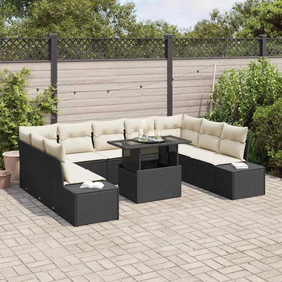 vidaXL Tuin Sofa Set 10 st Zwart poly rattan, foto 3
