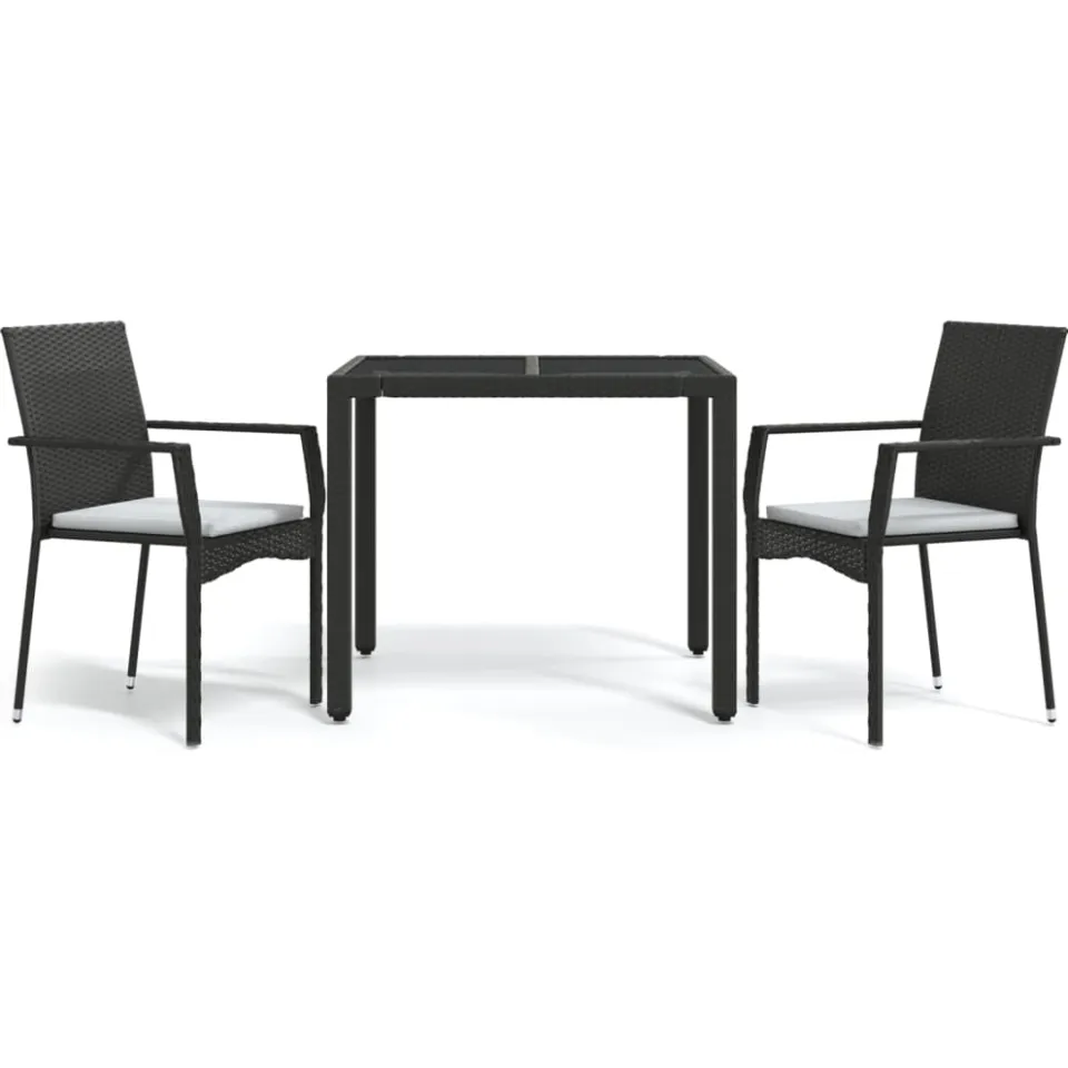 vidaXL 3-delige Tuinset met kussens poly rattan zwart