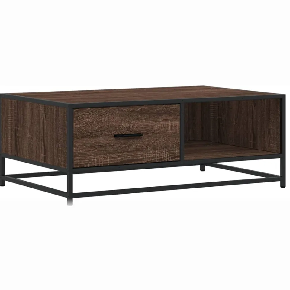 vidaXL Salontafel 90x57x35 cm bewerkt hout en metaal bruin eikenkleur