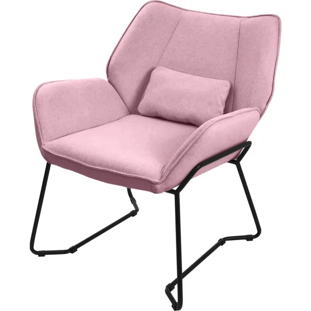 ml-design Relaxstoel woonkamer stoffen fauteuil ergonomisch, loungestoel en comfortabele leesstoel met gestoffeerde linnen bekleding, afneembaar lendenkussen, robuust stalen frame met vloerbeschermers, relaxfauteuil voor thuis, roze