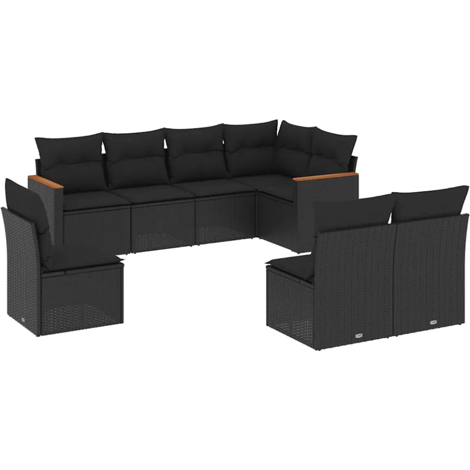 vidaXL 8-delige Loungeset met kussens poly rattan zwart, foto 3