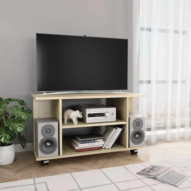 vidaXL Tv-meubel met wieltjes 80x40x45 cm bewerkt hout sonoma eiken, foto 2