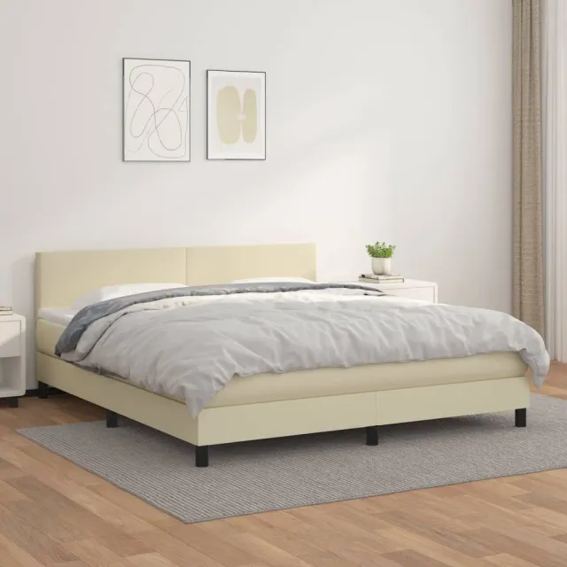 vidaXL Boxspring met matras kunstleer crèmekleurig 180x200 cm