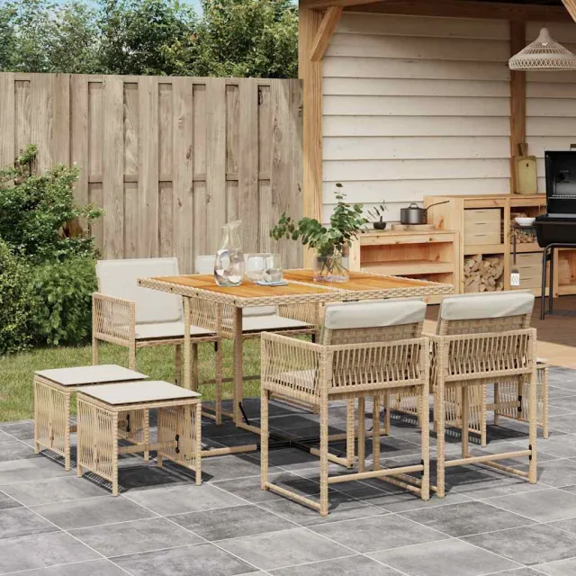 vidaXL 9-delige Tuinset met kussens poly rattan beige, foto 2