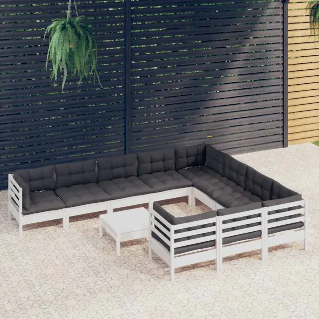 vidaXL 11-delige Loungeset met kussens grenenhout wit, foto 2