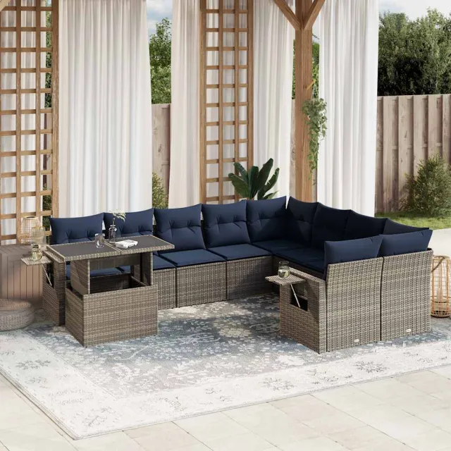 vidaXL 10-delige tuinbankset met kussens, grijs polyrotan, foto 2