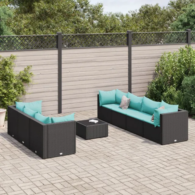 vidaXL 8-delige Loungeset met kussens poly rattan zwart, foto 2