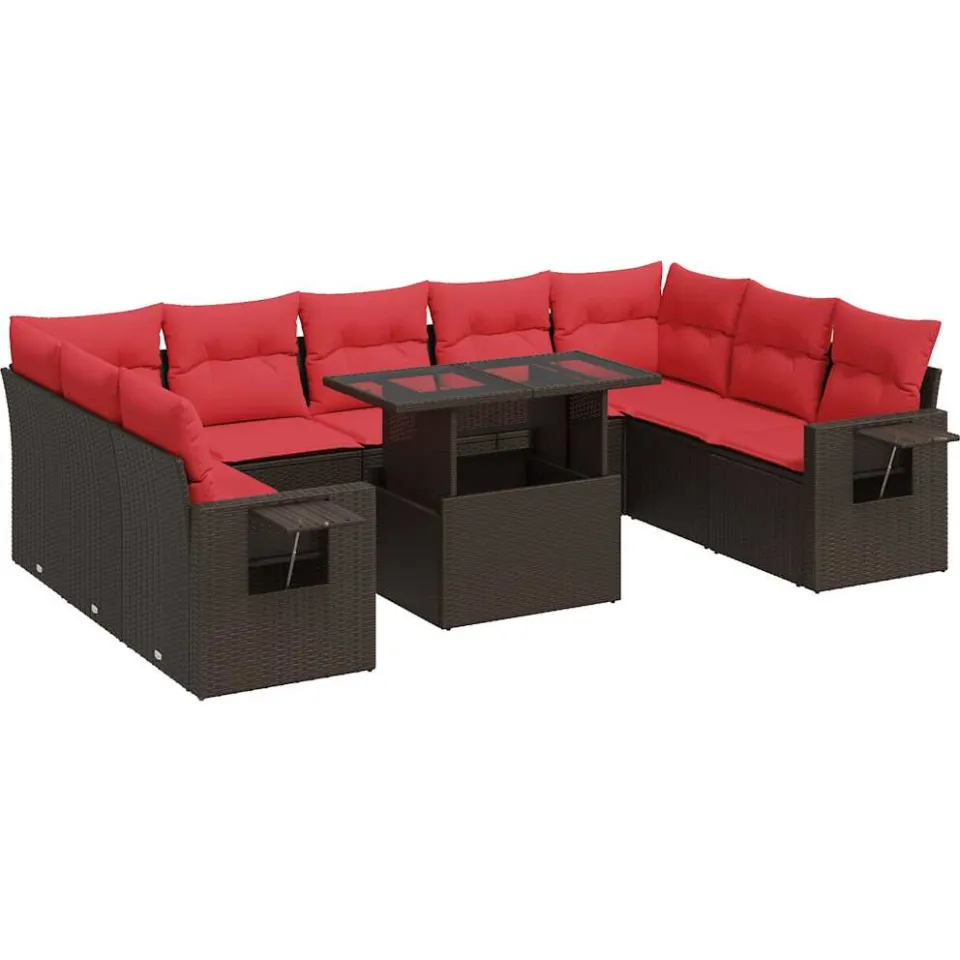 vidaXL 10-delige Loungeset met kussens poly rattan acacia bruin, foto 3