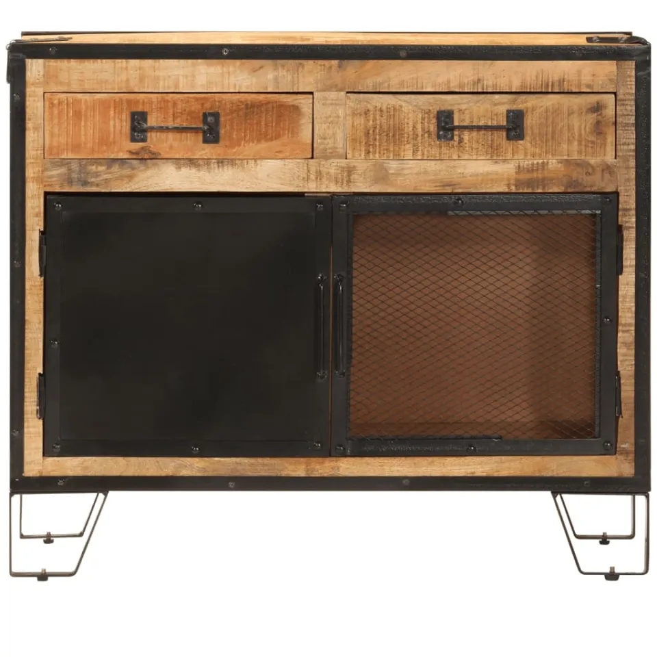 vidaXL Dressoir 80x31x66 cm massief ruw mangohout en metaal bruin, foto 3