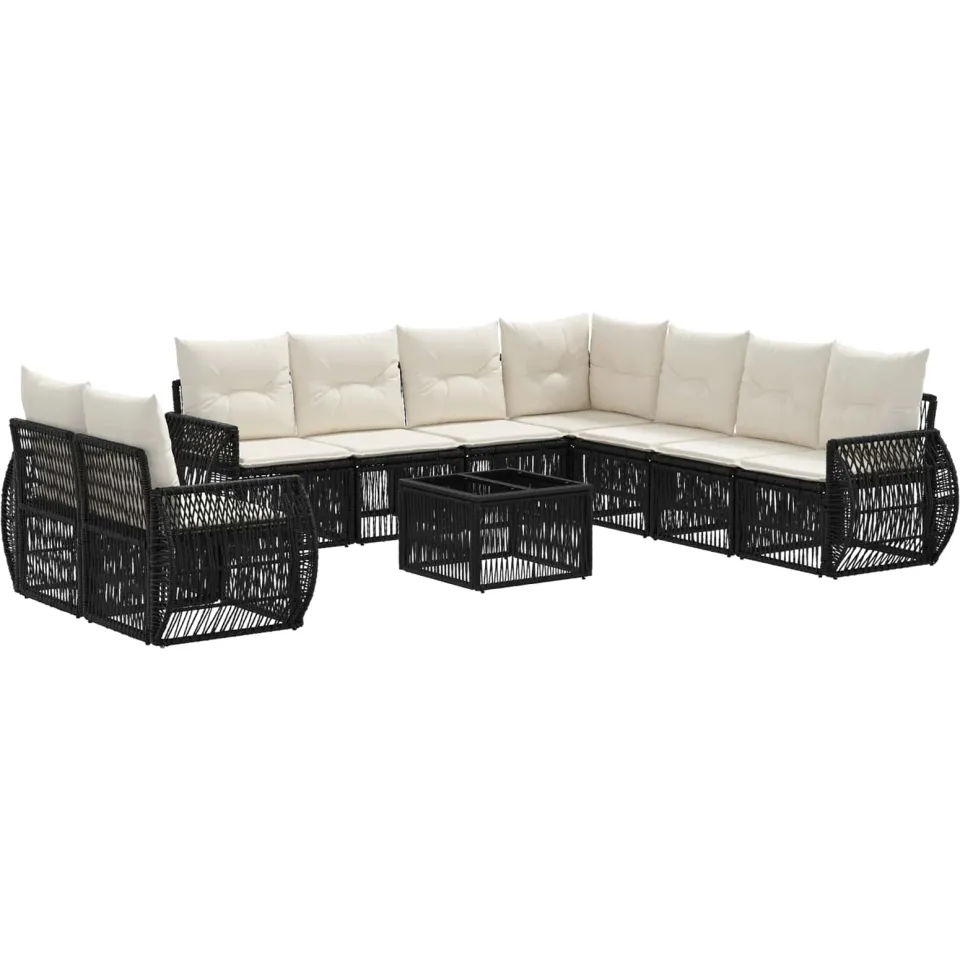 vidaXL Tuinbankenset 10 st 9-zits Zwart en Cream Wit poly rattan, foto 4