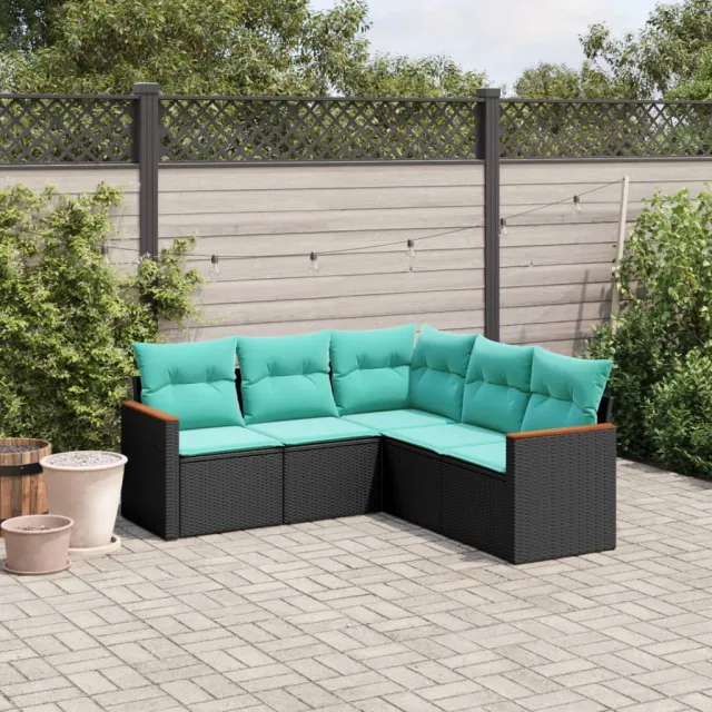 vidaXL 5-delige tuinbankset met kussens van zwart polyrotan, foto 2