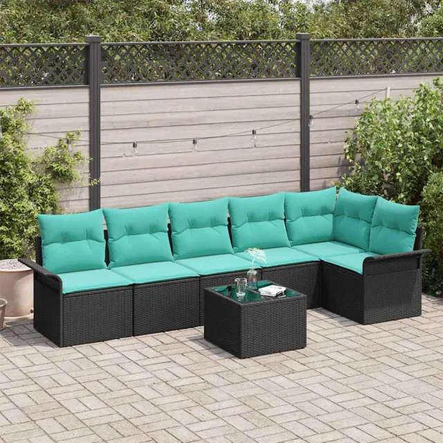 vidaXL Tuin Sofa Set 7 st Zwart poly rattan, foto 2
