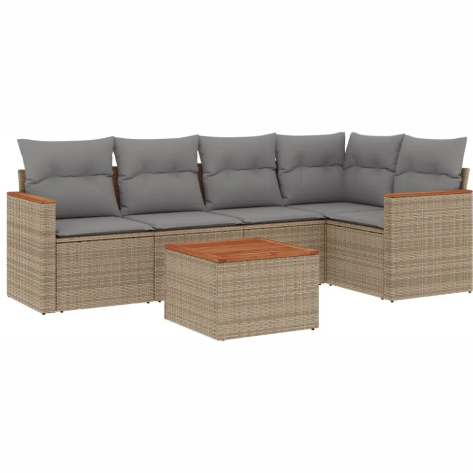 vidaXL 6-delige Loungeset met kussens poly rattan gemengd beige, foto 3