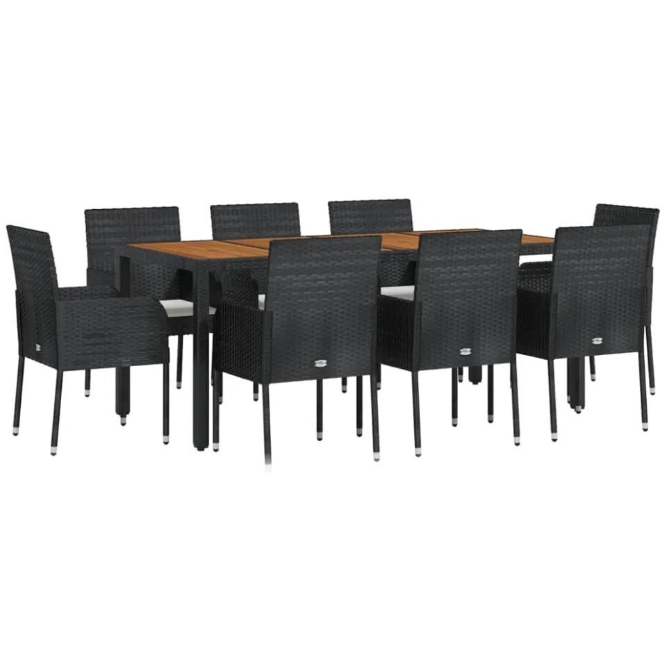 vidaXL 9-delige Tuinset poly rattan zwart