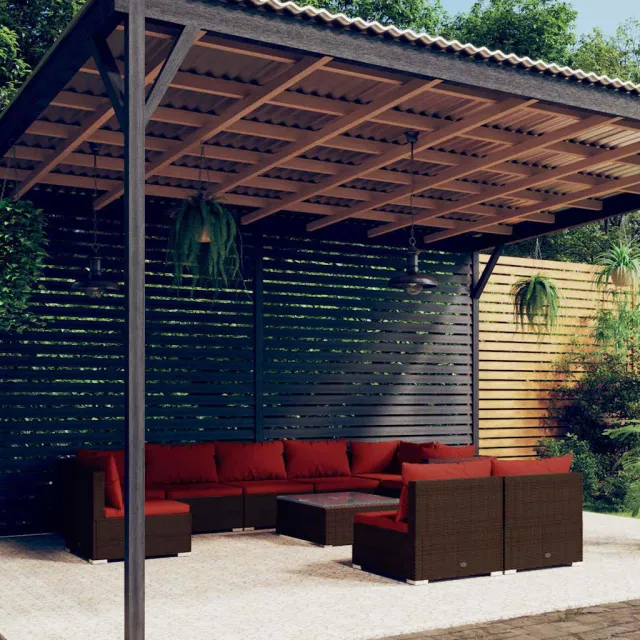 vidaXL 10-delige Loungeset met kussens poly rattan bruin, foto 2