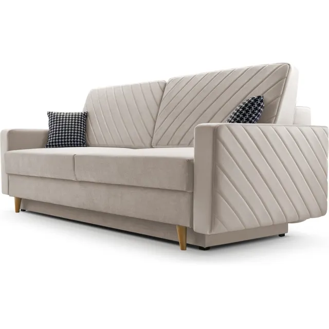 AJE Meubles B.V. 3-zitsbank van Velvet voor woonkamer, slaapbank, sofa met slaapfunctie en opbergruimte, moderne bank - 230x96x97cm - Slaapbank CALIFORNIA - Beige (PAROS 02)
