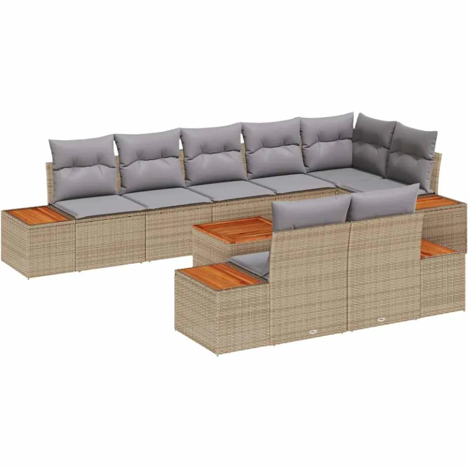 vidaXL Tuinbankenset 9 st Beige Poly riet