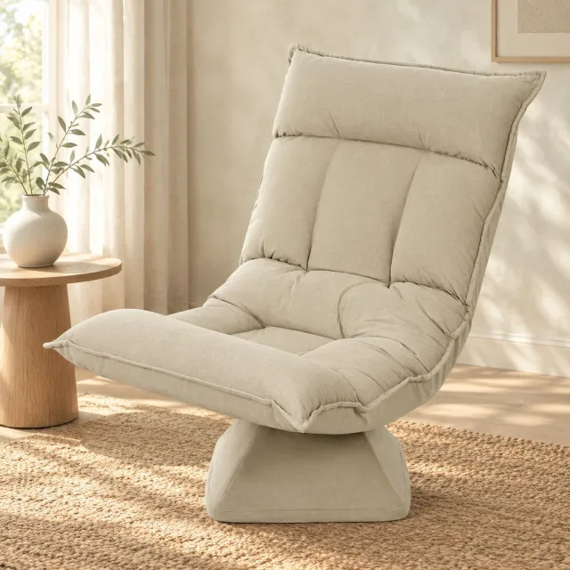 DESMIU Bodemfauteuil 70 x 62 x 95 cm - 360 Graden Draaibaar Met Rugleuning In 5 Standen - Voor Woonkamer En Lezen - Polyester Beige