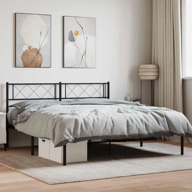 vidaXL Bedframe met hoofdbord metaal zwart 160x200 cm