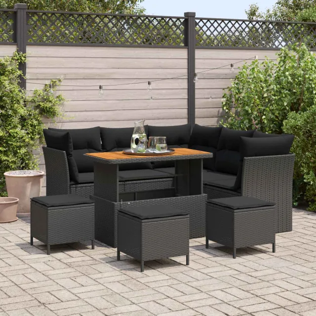 vidaXL Tuinbankenset 9 st Zwart poly rattan, foto 2