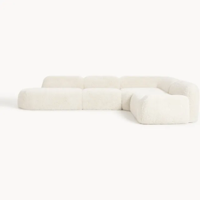 Westwing Collection XL modulaire teddy-hoekbank Wolke (4-zits) met chaise longue aan het uiteinde Wit