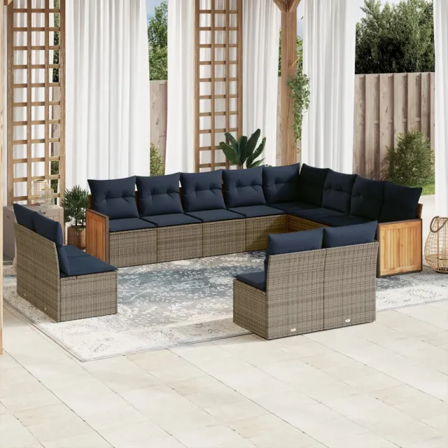 vidaXL 12-delige tuinbankset met kussens, grijs polyrotan, foto 2