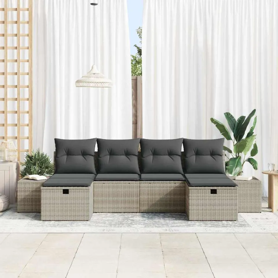vidaXL Tuin Sofa Set 6 st Lichtgrijs poly rattan, foto 3