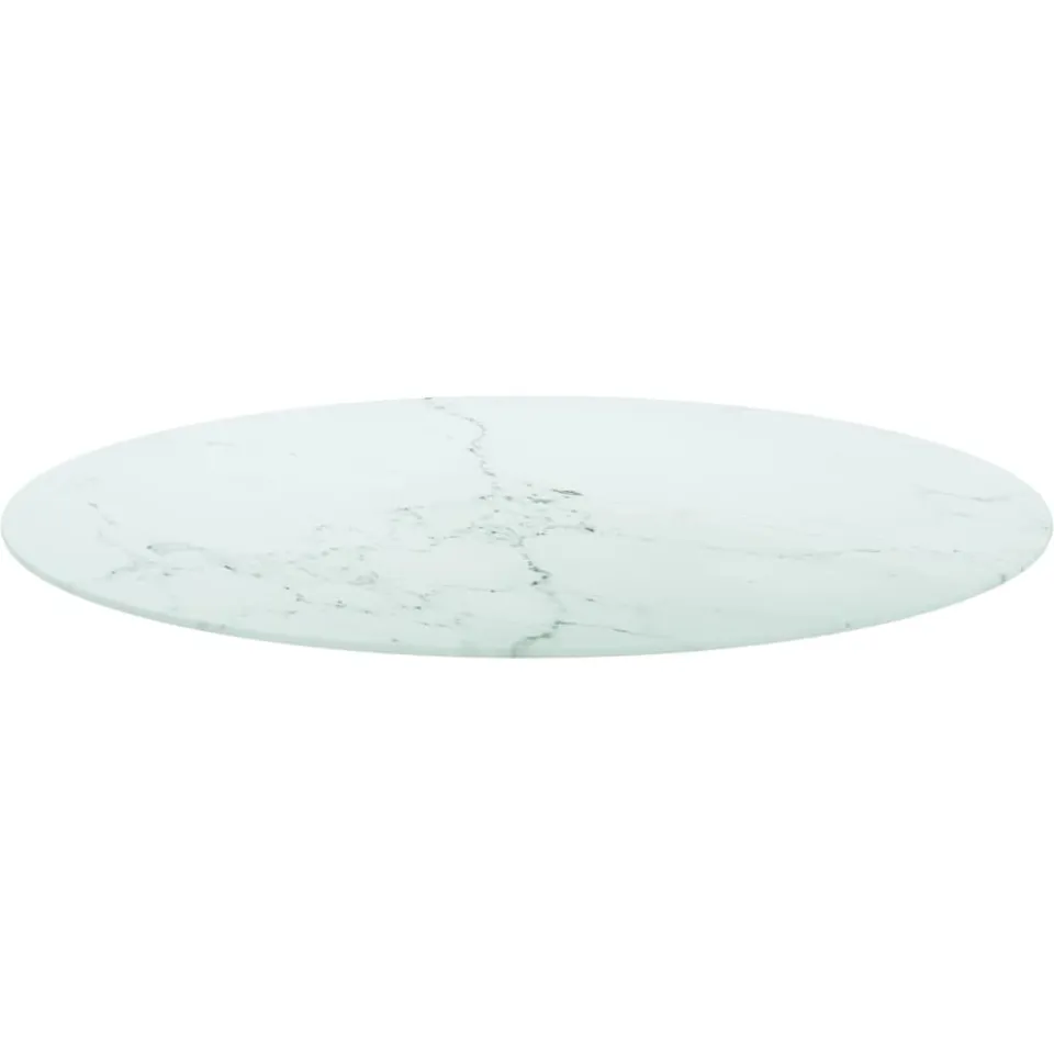 vidaXL Tafelblad Ø90x1 cm gehard glas met marmeren design wit, foto 2