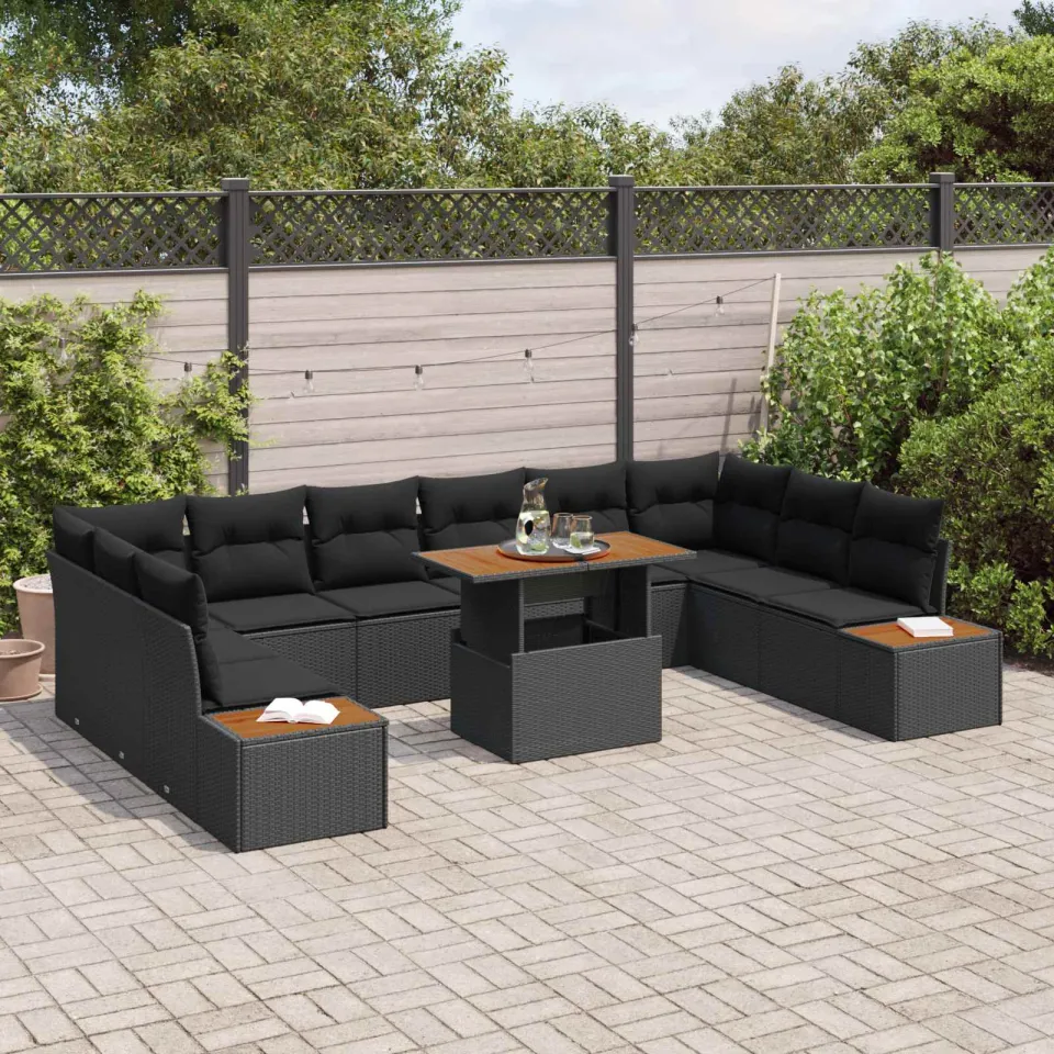 vidaXL Tuin Sofa Set 11 st Zwart Poly riet, foto 3