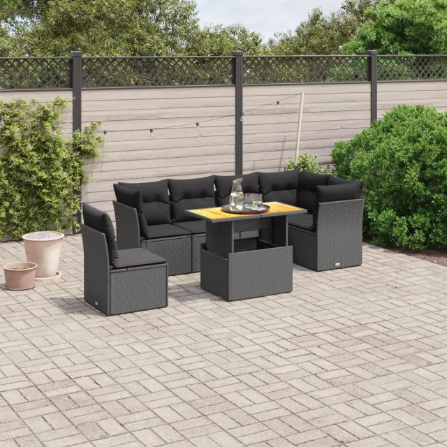 vidaXL 7-delige Loungeset met kussens poly rattan zwart, foto 2