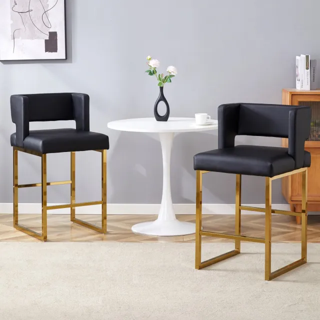 STILVORA Barkruk 91,4 Cm – Set Van 2 – Comfortabele Zitting Met Dikke Vulling – Voor Bar En Keukeneiland – Metaal En Kunstleer – Zwart Goud