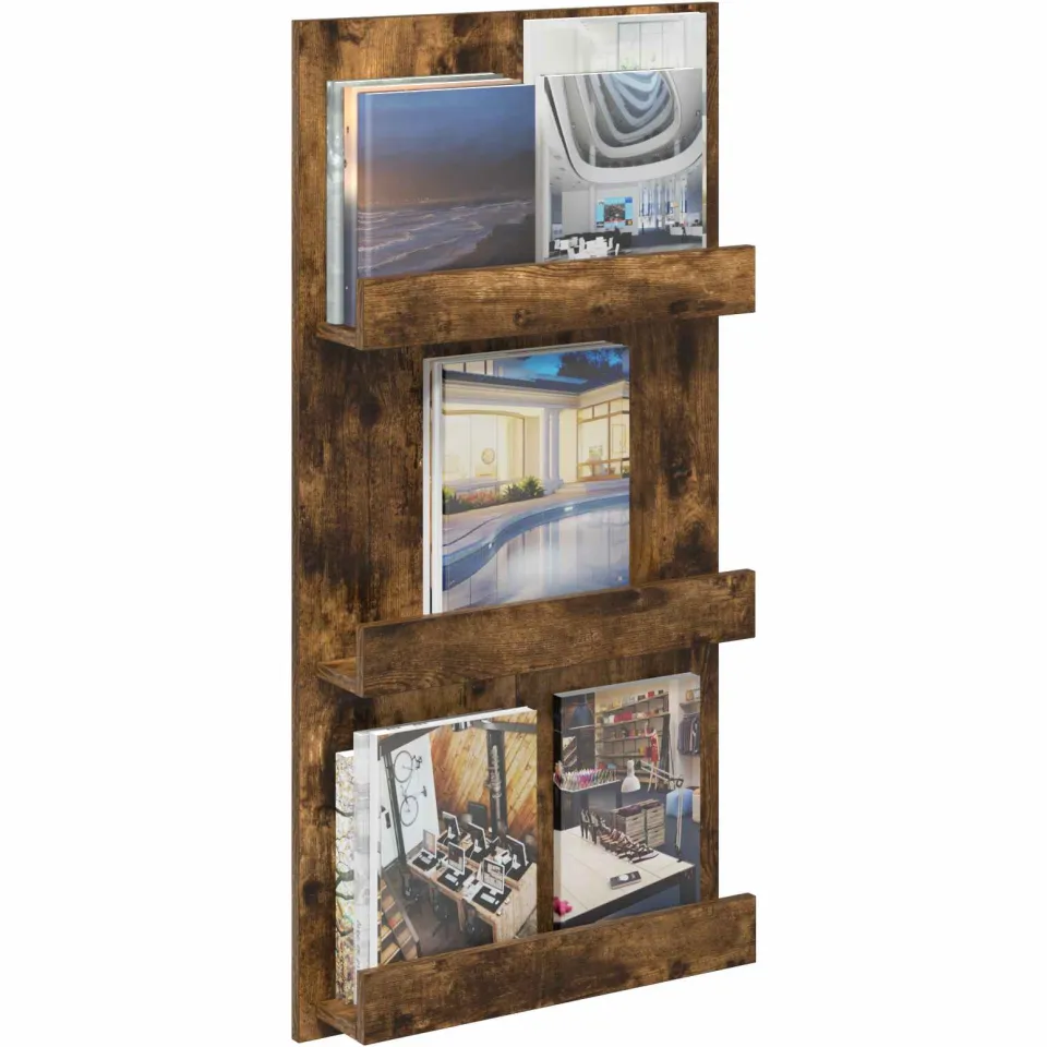 vidaXL Tijdschrift Rek Gerookt eiken 51 x 11 x 102 cm Bewerkt hout Bruin
