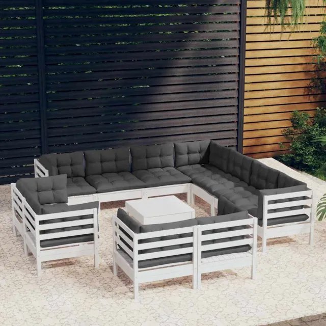 vidaXL 12-delige Loungeset met kussens massief grenenhout wit, foto 2