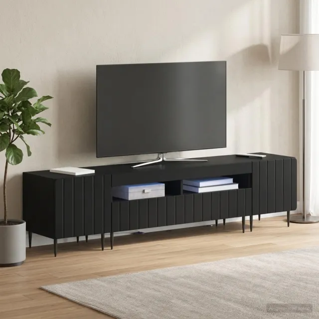 vidaXL 3-delige LED TV-kast ZWOLLE Zwart Bewerkt hout, foto 2